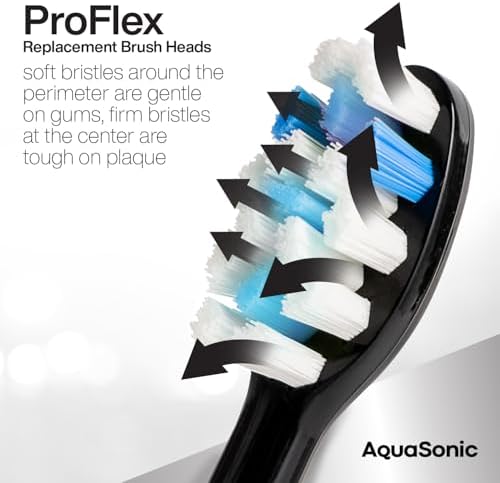 AquaSonic Genuine Proflex Replacement Brush Heads | ADA Accepted | for Whiter Teeth & Gum Care | Compatible with Many AquaSonic Toothbrush Handles (3 Pack Black)