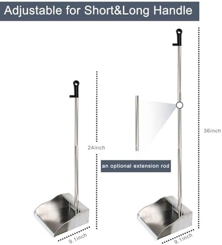 Stainless Steel Dustpan Metal Dustpan with Handle Heavy Duty Dust Pan Upright Dust Pan for Home Office Lobby
