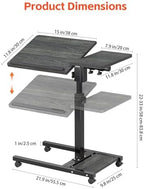 Overbed Table with Wheels Adjustable Height, Mobile Standing Stand Up Rolling Laptop PC Desks with Tilting Top Height Tray Side Computer Workstation for Bedroom on Hospital Home Use, Black