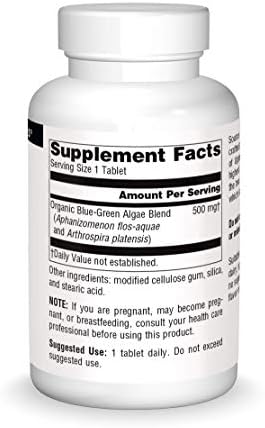 Source Naturals Blue Green Algae from Klamath Lake - Algae Superfood Supplement, 500 mg - 200 Tablets