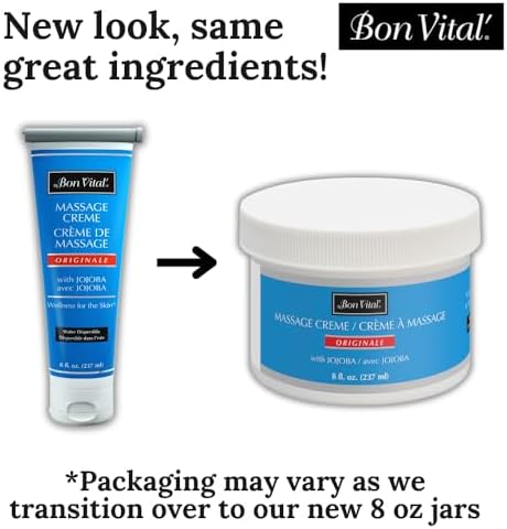Bon Vital' Original Massage Creme for a Versatile Massage Foundation to Relax Sore Muscles & Repair Dry Skin, Revitalize Skin and Lock in Moisture, 8 Ounces (Packaging May Vary)
