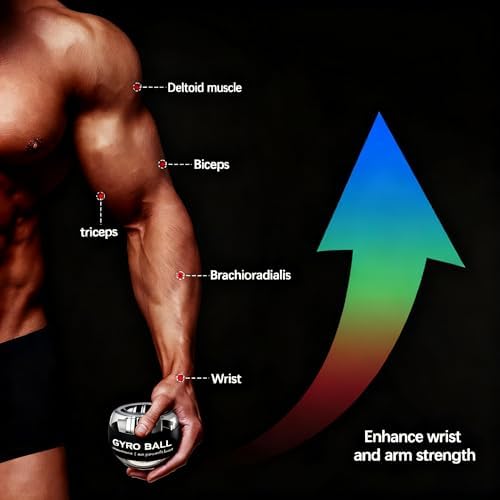 Auto-Start Wrist Power Gyro Ball with LED Lights, Wrist Strengthener and Forearm Exerciser for Stronger Arm Fingers and Muscle