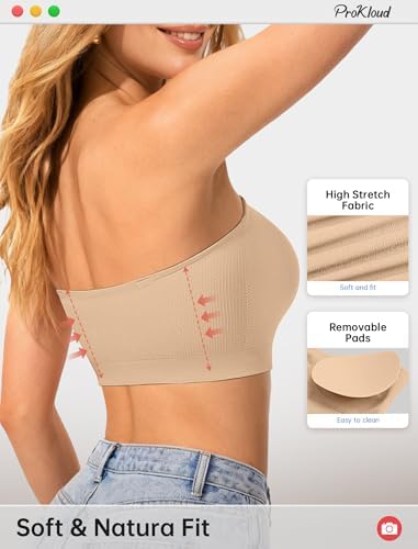 ProKloud Strapless Push Up Bras for Women Wireless Bandeau Bra Non-Slip Silicone Tube Top Padded Convertible Bralette