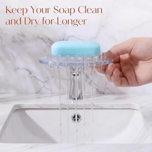 6 Pcs Plastic Soap Holder Soap Dish Bar Saver Tray with Holes Sponge Holder for Kitchen Bathroom Shower Counter, 4.5 x 3 x 0.7 Inches (Clear)