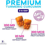 Turmeric Curcumin Gummies Sugar Free Supplement - 95% Curcuminoids with Turmeric & Ginger, Black Pepper for Best Absorption, Nature's Vegan Joint Support, Non-GMO, Tasty Peach Flavor - 60 Gummies