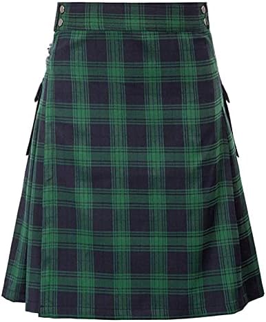 Utility Kilts for Men Scottish Tartan Kilts Casual High Waist Buckle Strap Modern Gothic Pleated Skirts with Pockets