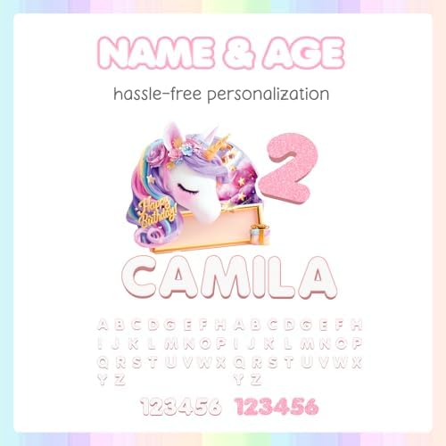 Unicorn Happy Birthday Cake Toppers for Girls 3D Glitter Layered Personalized Custom Name Age Pastel Pink Purple Gold Rainbow 1 2 3 4 5 6 Year Old Magical Forever DIY Decoration Decorating Kit