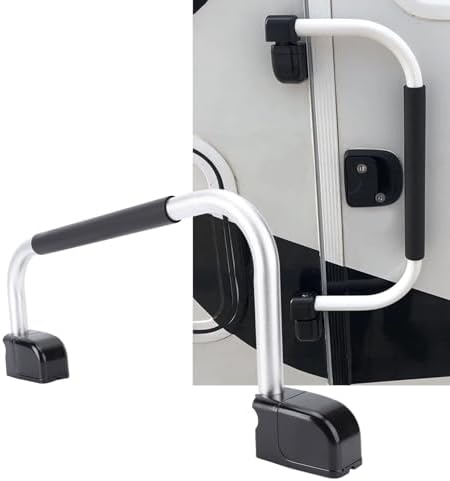 RV Grab Handle, Locking Folding Handle Entry Door Grab Bar, RVs Trailers Wall Mount Handrail Assist, Portable Safety Grip for RV Mobility Accessories