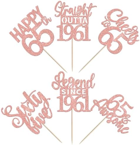 24PCS Rose Gold Happy 65th Birthday Cupcake Toppers Sixty Five Straight Outta 1961 Cupcake Picks Cheers to 65 Lengend Since 1961 Cake Decorations for 65th Birthday Anniversary Party Cake Decorations