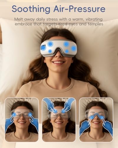 Eye Massager with Heat and Cooling - Heated Eye Mask for Migraines, Improve Sleep & Headache Relief, Fathers Day Birthday Gifts for Men Women Her Him