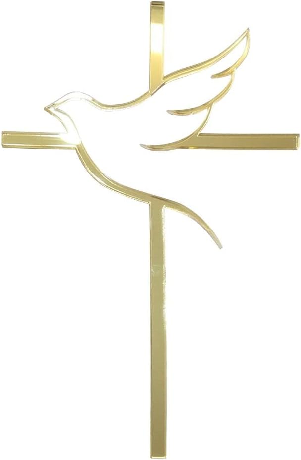 10pcs of Acrylic Religious Cake Topper - Dove and Cross,Holy Spirit Topper, Confirmation Topper (Gold Mirror)