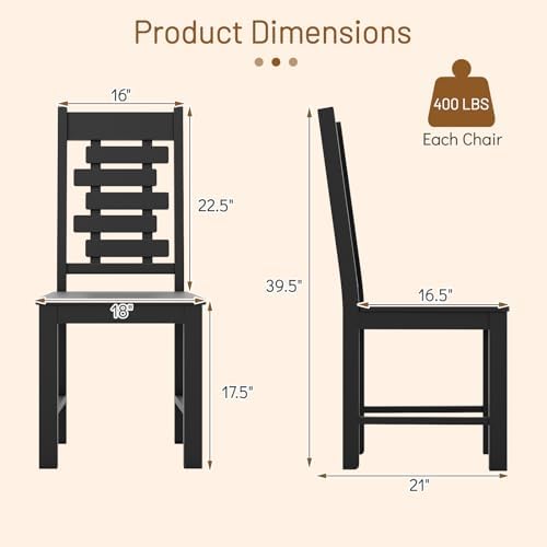 Giantex Wooden Dining Chairs Set of 2, 100% Solid Rubber Wood Kitchen Chair with High & Tilted Backrest, Wide Seat, Mid-Century Modern Side Armless Chairs for Dining Room Living Room, Black