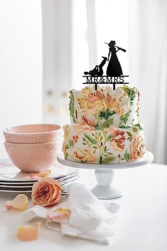 Bridal Garter Hunter Rifle Wedding Cake Topper Hunting Themed Cake Decorations The Hunt is Over Cake Topper Mr and Mrs Cake Decor for Wedding Bridal Shower Anniversary Party Supplies