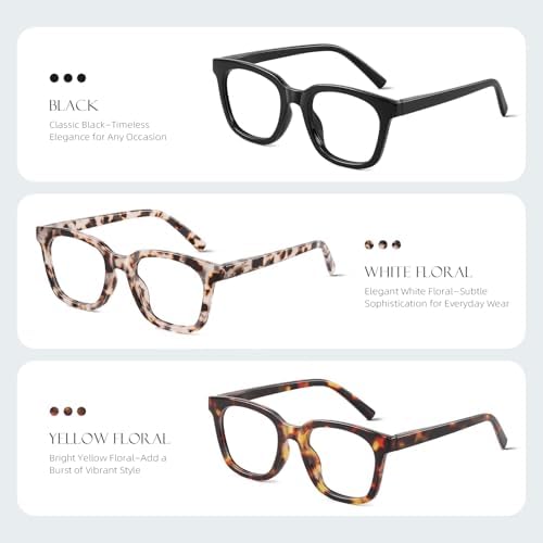 Reading Glasses for Women Men - Blue Light Blocking Magnifying Readers,Square Anti-Glare Computer Eyeglasses
