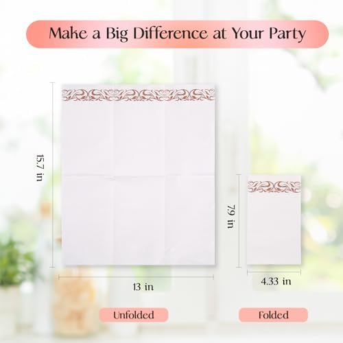 Vplus 400 Pack Paper Napkins Guest Towels Disposable Premium Quality 3-ply Dinner Napkins Disposable Soft, Absorbent, Party Napkins Wedding Napkins for Kitchen, Parties, Dinners or Events(rose gold)