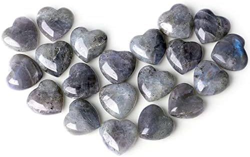 10 PCS Heart Labradorite Crystal Thicken Set Blue Black Polished Stones Palm Love Natural Healing Crystals Gemstones Reiki Energy Balancing Carved Palm Worry Stone Meditation Gift