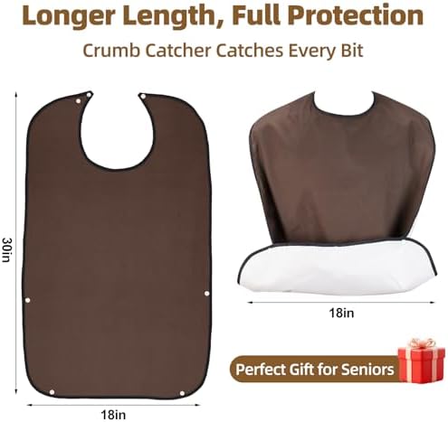 Adult Bibs for Men, 4-Pack 18"x30" Reusable Waterproof with Optional Crumb Catcher, Adult Bibs for Eating, Gifts for Elderly Men, Seniors and Adults with Special Needs