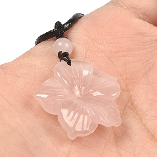 Justinstones Hand Carved Healing Crystals Gemstone Hawaii Flower Pendant Hand Weaving Wax Rope Necklace 22 inch