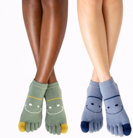 Soxsense Cute Pilates Toe Socks with Grips Non-Slip Five Finger Yoga & Barre Workout Socks, A Fun Gift for Happy Healthy Feet