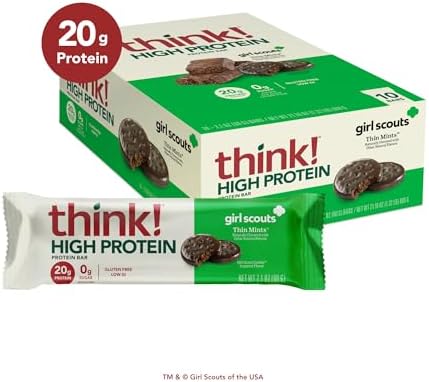 think! Protein Bars, High Protein Snacks, Gluten Free, Kosher Friendly, Girl Scouts Thin Mint, Nutrition Bars, 2.1 Oz per Bar, 10 Count (Packaging May Vary)