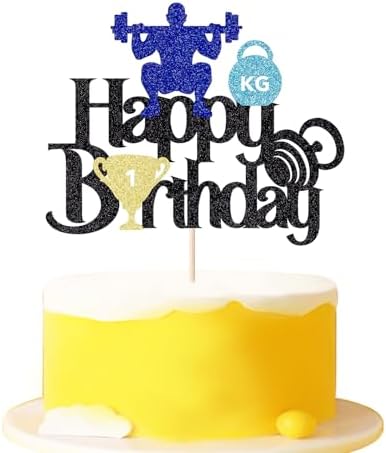 Weightlifting Happy Birthday Cake Topper - Gym & Athletes Fitness Themed Birthday Decorations for Men & Boys