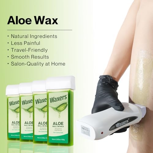Roll on Wax Kit Aloe Vera Waxing Roller Depilatory for Women & Men Waxing Kit for Hair Removal for Larger Areas at Home with Heater & Strips