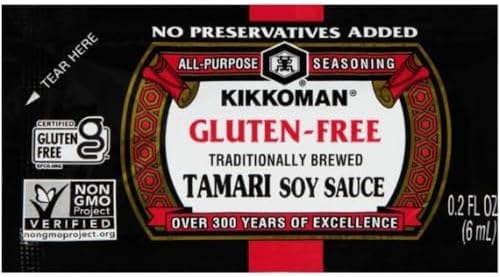 Kikkoman 6 ML Preservative-Free Gluten-Free Tamari Soy Sauce Packets, 200 Count