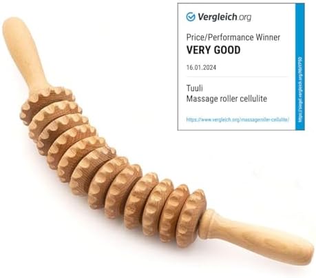 Tuuli Wooden Massage Roller for Waist and Thigh, Multi-Functional Body Roller for Cellulite Reduction and Muscle Tension, Natural Massager for Women and Men (Curved)
