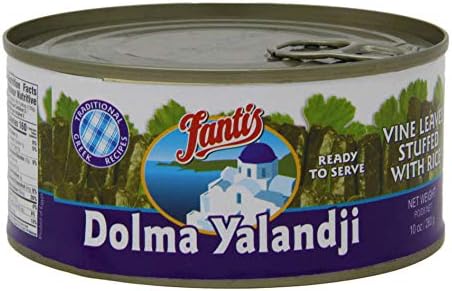 Fantis Dolmas Stuffed Grape Leaves, vine leaves stuffed with rice, ready to eat meals - Mediterranean meal in a can pure wraps cooked rice, tasty food for a great snack 10 Ounce (Pack of 6)