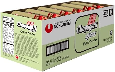 Nongshim Chapagetti Jjajang Noodles, Square Bowl Ramyun Instant Noodles with Sauce, Microwavable, 3.88 oz (Pack of 6)