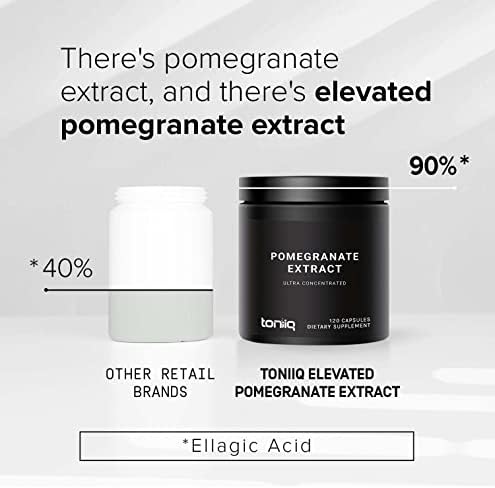 Toniiq Pomegranate Extract - Ultra High Potency 35:1 Extract with 90% Ellagic Acid - Highly Concentrated - Third-Party Lab Tested - 120 Capsules