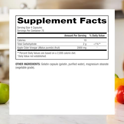 Webber Naturals Apple Cider Vinegar Capsules 2000 mg with The Mother, High Potency, 300 Capsules = 75 Servings, 2000 mg per Serving, Natural Digestion Support, Non-GMO, Gluten, Dairy & Sugar Free