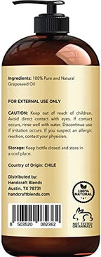 Handcraft Blends Grapeseed Oil | 100% Pure and Natural | Bath & Body Oil | Premium Grade Carrier Oil | Skin | Hair | Body | Massage | Cold-Pressed | Hexane-Free | 16 Fl Oz (Pack of 2)
