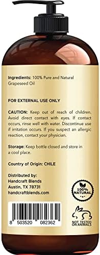 Handcraft Blends Grapeseed Oil | 100% Pure and Natural | Bath & Body Oil | Premium Grade Carrier Oil | Skin | Hair | Body | Massage | Cold-Pressed | Hexane-Free | 16 Fl Oz (Pack of 2)