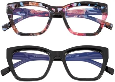 SKYWAY 2 Pack Blue Light Blocking Reading Glasses,Spring Hinge Computer Readers for Women Men Round Eyeglasses
