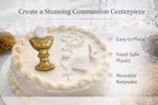Oasis Supply First Holy Communion Cake Topper Kit – 4-Piece Religious Cake Decoration Set with Chalice & Host, Rosary, Dove and Mini Bible – Food-Safe Plastic Communion Decor