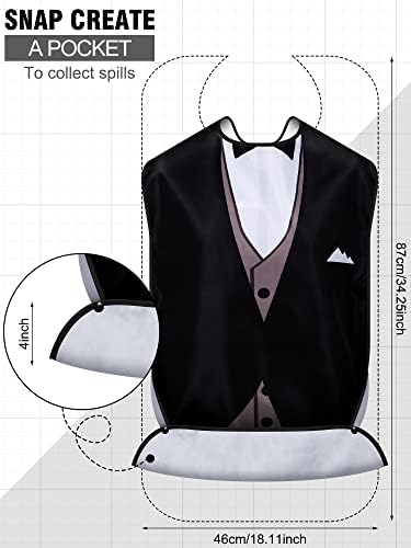 8 Pcs Adult Bib for Eating Bow Tie Pattern Machine Washable Clothing Protector Senior Adult Bibs with Optional Crumb Catcher and Adjustable Snap Closure for Elderly Men Women, 34 x 18 Inch, 8 Styles
