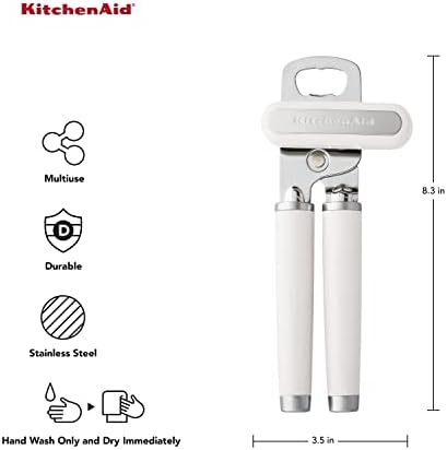 KitchenAid Classic Multifunction Can Opener and Bottle Opener Easy to Use, Razor Sharp Stainless Steel Cutting Wheel, Soft Ergonomic Handles, White