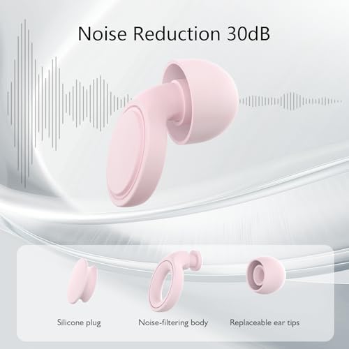 Jayine 2 Pairs Ear Plugs for Sleeping, Soft Full Silicone Ear Plugs for Noise Reduction 25dB, Reusable Hearing Protection Earplugs for Concert, Focus, Noise Sensitivity, 8 Ear Tips in S/M/L - Pink