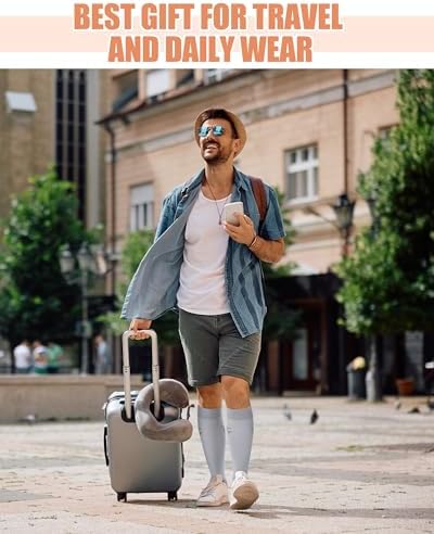4 Pairs Travel Compression Socks for Men Women 15-25 mmHg Flight Support Knee High Stockings for Travel Flight