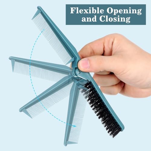 MAGICLULU 2Pcs Travel Foldable Brush, Dual Headed Folding Comb Brush with Bristles, Portable Edge Control Beard Grooming Hairbrush for Men Slick Back Women Purse Pocket Gym Hair Styling Tool
