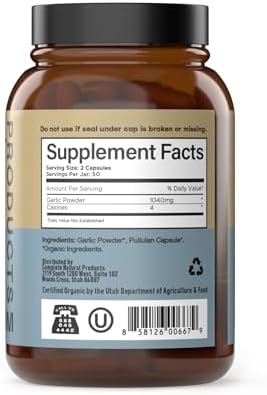 CNP Organic Garlic Capsules 520mg - Whole Garlic Extract Supplement, Daily Cardiovascular Support, Plant Based Vegetarian, Non GMO Clean Label, No Fillers, 100 Count, Made in The USA Natural Solutions