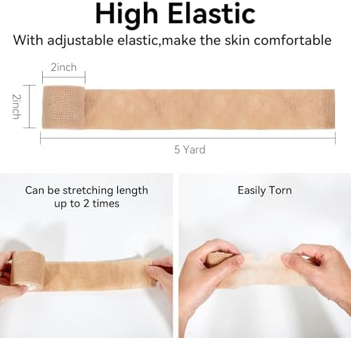 Self Adhesive Bandage Wrap,Bandage Tape,Medical Tape,Vet Tape,Athletic Tape Gauze,for First Aid,Sports, Wrist, Ankles(16 Rolls,2inch*5Yards), 16pcs Beige