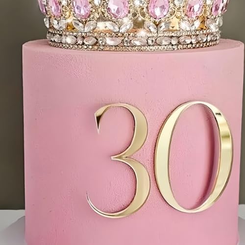 Gold Acrylic Number 30 Cake Topper, Happy 30th Birthday Cake Side Decoration,Thirty Years Old Cake Pick Decoration For 30th Anniversary Party Supplies (30-2)