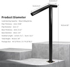 Single Post Handrail, 1-2 Step Handrails-Outdoor Stair Rail-Single Post Wrought Iron Handrail with DIY Tool Kit, 38" H Black Hand Rail Powder Coating for Concrete Steps or Wood Stairs