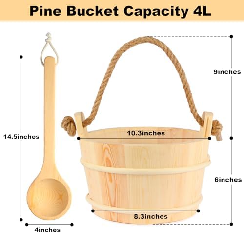 Sauna Bucket and Ladle Set,Sauna Bucket and 14.5″Sauna Ladle,Sauna Accessories Handmade from Premium Cedar Wood (Pine-4L)