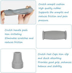 DXMWWTP Replacement Crutch Pads, 6 Pcs, Gray, Latex-Free, Rubber Grip, 1.25-1.5 inch, Textured, Crutch Accessories, Universal, Aluminum Crutches