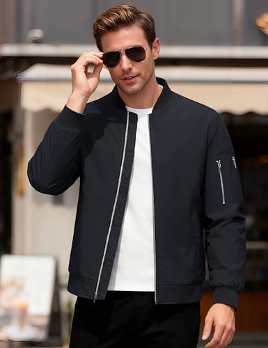 MAGCOMSEN Men's Bomber Jacket Casual Windproof Quilted Jacket Full Zip Windbreaker Winter Warm Varsity Jacket with Pockets