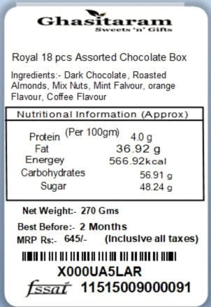 Ghasitaram Gifts Valentines Gift Valentines Day Chocolates for Girlfriend/Boyfriend/Husband and Wife Valentines Special Chocolate Valentines Gifts Chocolates- Royal 18 pcs Assorted Chocolate Box