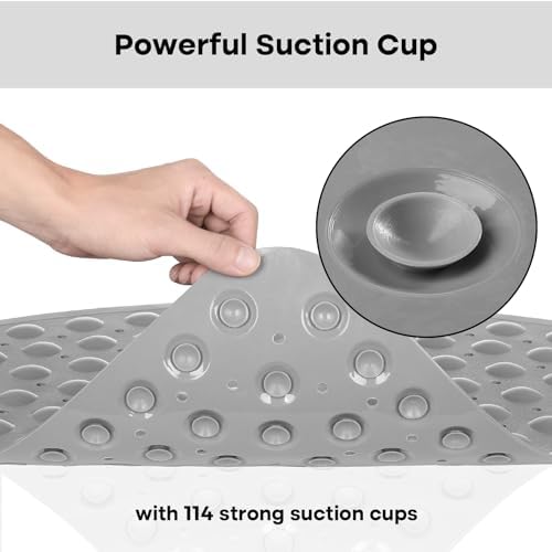 XIYUNTE Corner Shower Mat Non Slip - 21 x 21 Inches Corner Shower Mats for Inside Shower, Non Slip Triangle Shower Mat, Corner Shower Stall Mat with Suction Cups, Machine Washable, Grey